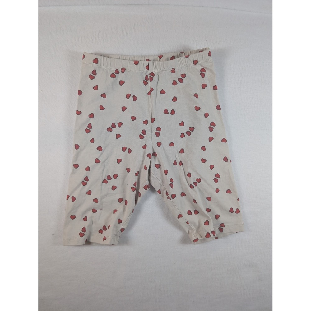 H&M Girls Beige Red Heart Print Bike‎ Shorts Leggings Size 8-9Y